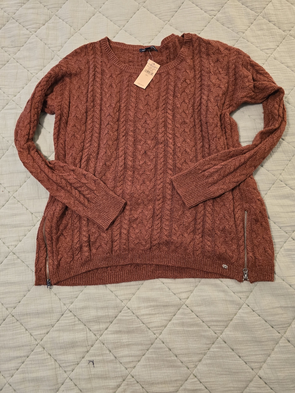 American Eagle Outfitters Cable Knit Scoop Sweater in Rust SZ L